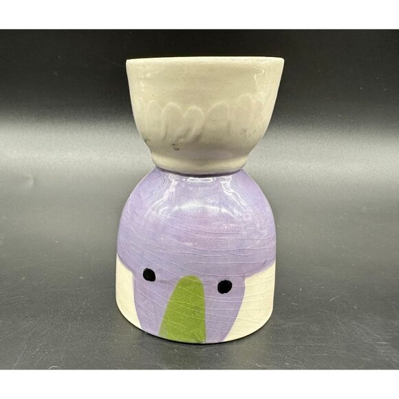 Vintage Double Egg Cup Cleminsons Pottery Old Man Purple Anthropomorphic Kitschy - Picture 4 of 10